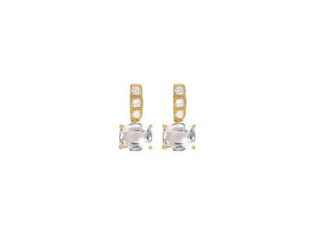 Aretes en oro amarillo 18K con cuarzo cristal cushion con barrita con curvas y brillantes Sale