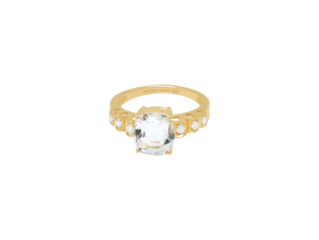 Anillo oro amarillo de 18K cuarzo cristal cushion Online