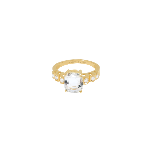 Anillo oro amarillo de 18K cuarzo cristal cushion Online