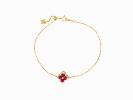 Pulsera tipo flor en oro amarillo de 18K con rubí y brillos on Sale