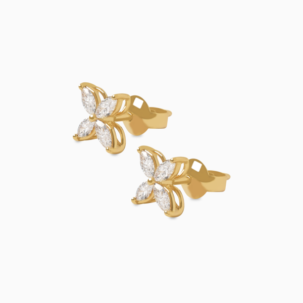 Aretes en oro amarillo de 18K flor con brillantes marquisse on Sale