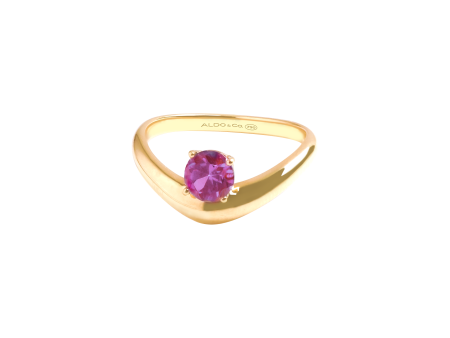 Anillo en oro amarillo de 18K curvo con turmalina rosada redondo For Sale