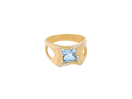 Anillo en oro amarillo de 18K topacio azul princess Online