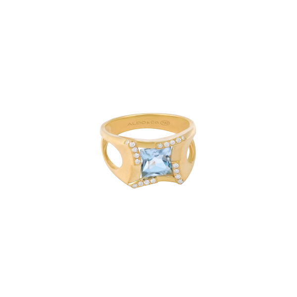 Anillo en oro amarillo de 18K topacio azul princess Online