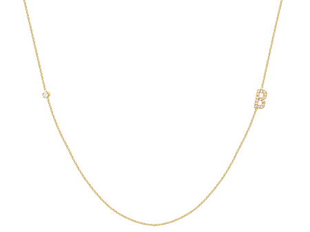 Collar en oro amarillo de 18K asimétrico con letra B full brillantes y un brillante 0.03CT Discount