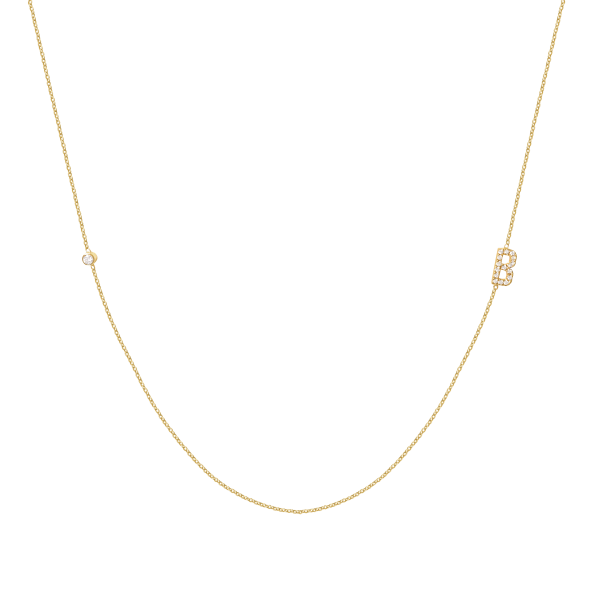 Collar en oro amarillo de 18K asimétrico con letra B full brillantes y un brillante 0.03CT Discount