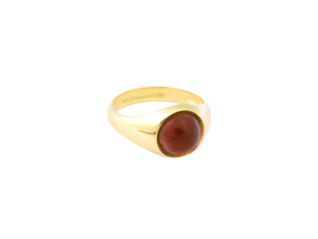 Anillo en oro amarillo de 18K turmalina marrón cabuchón redondo Discount