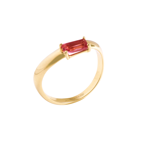 Anillo en oro amarillo de 18K curvo con turmalina morada For Discount