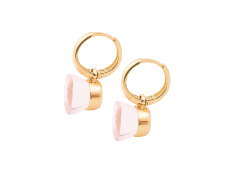 Aretes en oro amarillo de 18K argollas con cuarzo rosado Online Sale