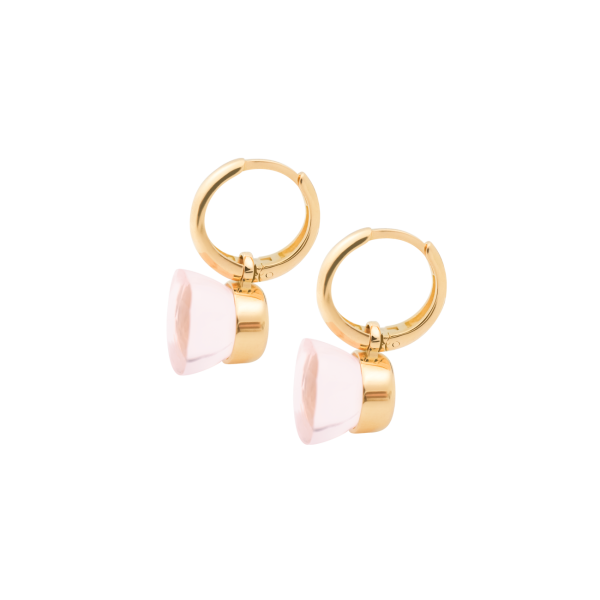 Aretes en oro amarillo de 18K argollas con cuarzo rosado Online Sale