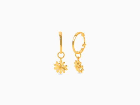 Argollas Magic en oro amarillo de 18K flor geométrica colgante con brillantes For Cheap