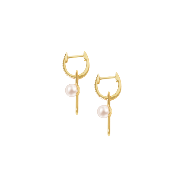 Aretes en oro amarillo de 18K con argolla con brillantes y perla For Cheap