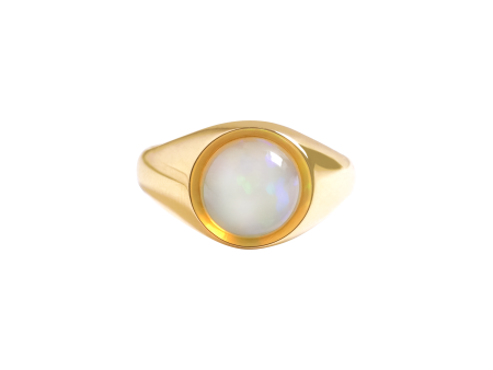 Anillo en oro amarillo de 18K opalo cabuchón redondo Hot on Sale