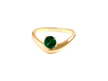 Anillo en oro amarillo de 18K curvo con turmalina verde redondo For Discount