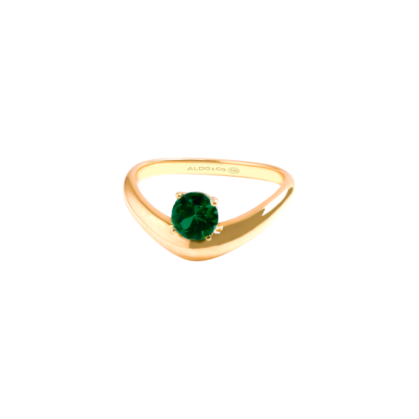 Anillo en oro amarillo de 18K curvo con turmalina verde redondo For Discount