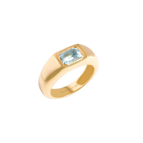 Anillo en oro amarillo de 18K tipo chevalier con topacio azul Online Sale