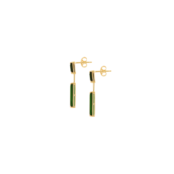 Aretes en oro amarillo de 18K con poste turmalina baguette verde Online Sale