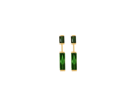 Aretes en oro amarillo de 18K con poste turmalina baguette verde Online Sale