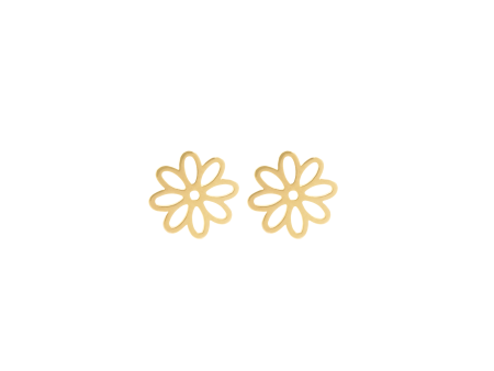 Aretes oro amarillo 18K flor calada plana on Sale