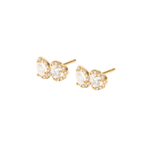 Aretes oro amarillo 18K con diamante corazón y pera rodeado de brillantes Online