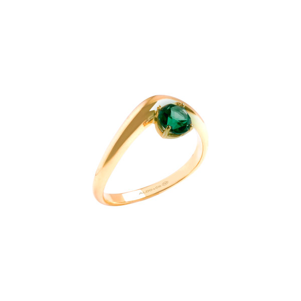 Anillo en oro amarillo de 18K curvo con turmalina verde redondo For Discount