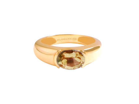 Anillo en oro amarillo de 18K aro grueso con andalucita oval Cheap