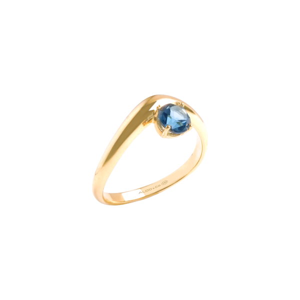 Anillo en oro amarillo de 18K curvo con iolita redondo Sale