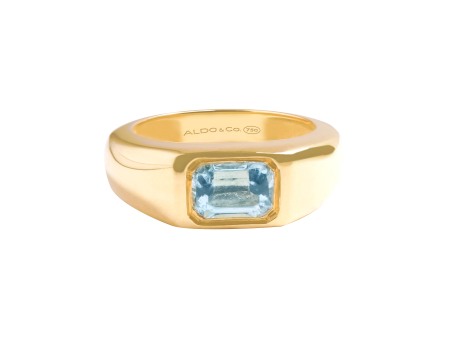 Anillo en oro amarillo de 18K tipo chevalier con topacio azul Online Sale