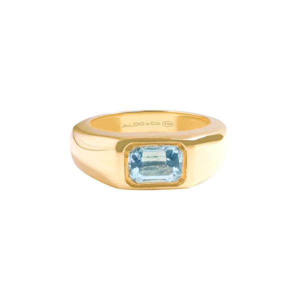 Anillo en oro amarillo de 18K tipo chevalier con topacio azul Online Sale