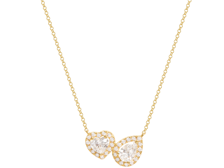 Collar en oro amarillo de 18K con diamante corazón y pera rodeado de brillantes Online Sale