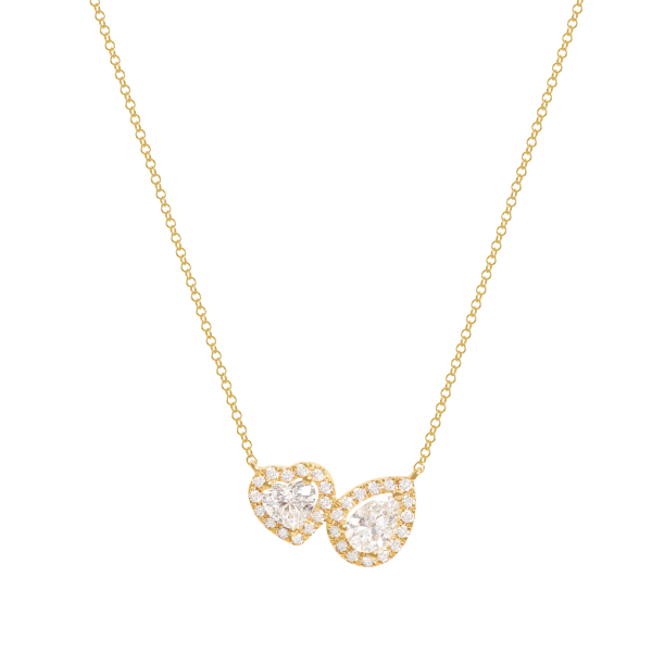 Collar en oro amarillo de 18K con diamante corazón y pera rodeado de brillantes Online Sale