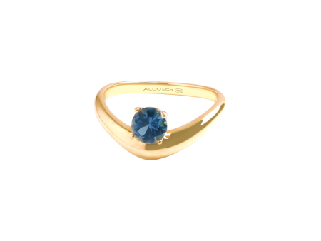 Anillo en oro amarillo de 18K curvo con iolita redondo Sale