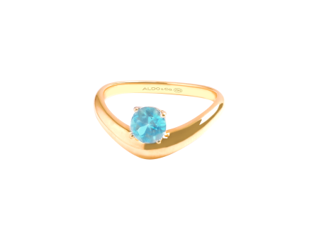 Anillo en oro amarillo de 18K curvo con topacio london blue redondo Online