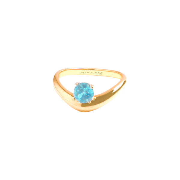 Anillo en oro amarillo de 18K curvo con topacio london blue redondo Online