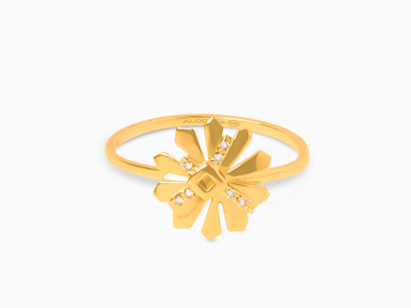 Anillo Magic en oro amarillo de 18K flor geométrica con brillantes Discount