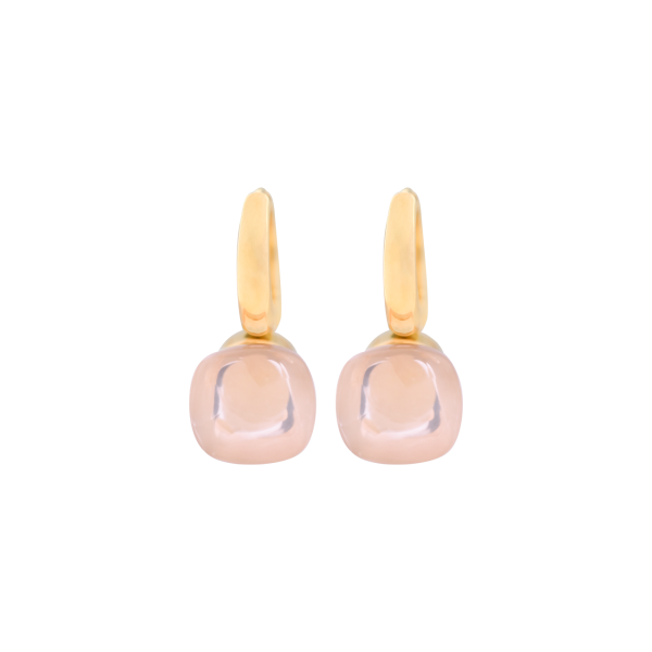 Aretes en oro amarillo de 18K argollas con cuarzo rosado Online Sale