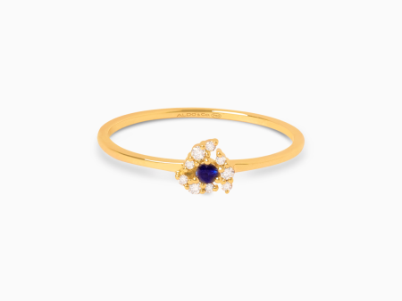 Anillo Aurora en oro amarillo de 18K tipo flor con zafiro y brillantes Sale