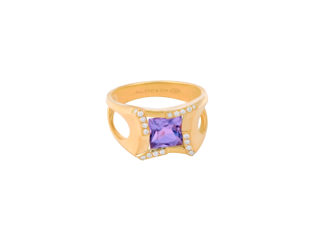 Anillo en oro amarillo de 18K amatista cushion on Sale