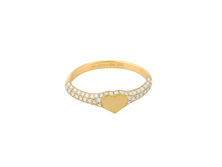 Anillo en oro amarillo de 18K con corazón liso plano y alrededor brillantes For Discount