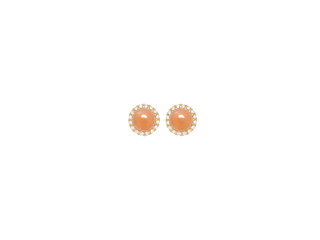 Aretes en oro amarillo de 18K con cabuchón redondo piedra luna naranja Discount