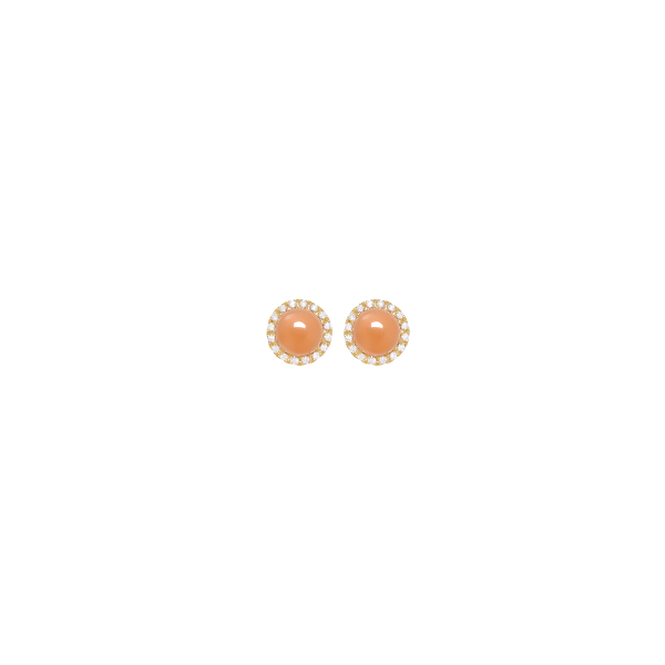 Aretes en oro amarillo de 18K con cabuchón redondo piedra luna naranja Discount