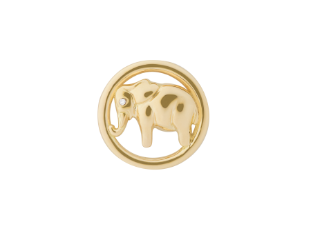 Dije en oro amarillo de 18K circular calado elefante con volumen y brillantes Supply