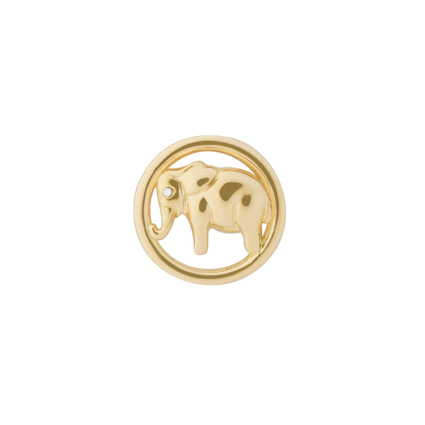 Dije en oro amarillo de 18K circular calado elefante con volumen y brillantes Supply