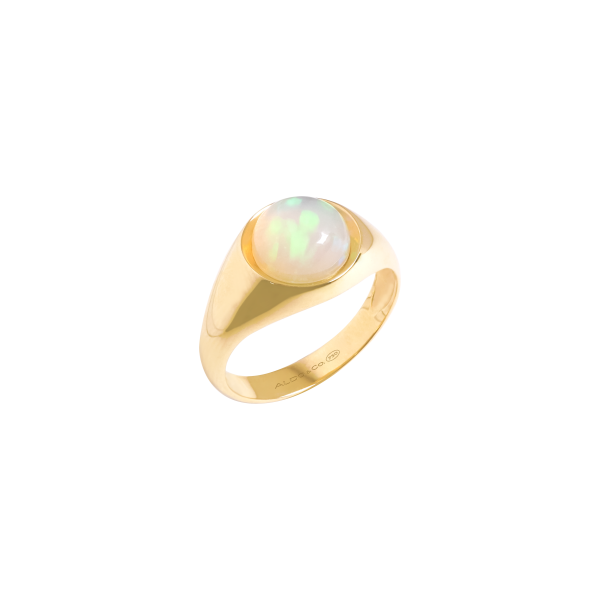 Anillo en oro amarillo de 18K opalo cabuchón redondo Hot on Sale