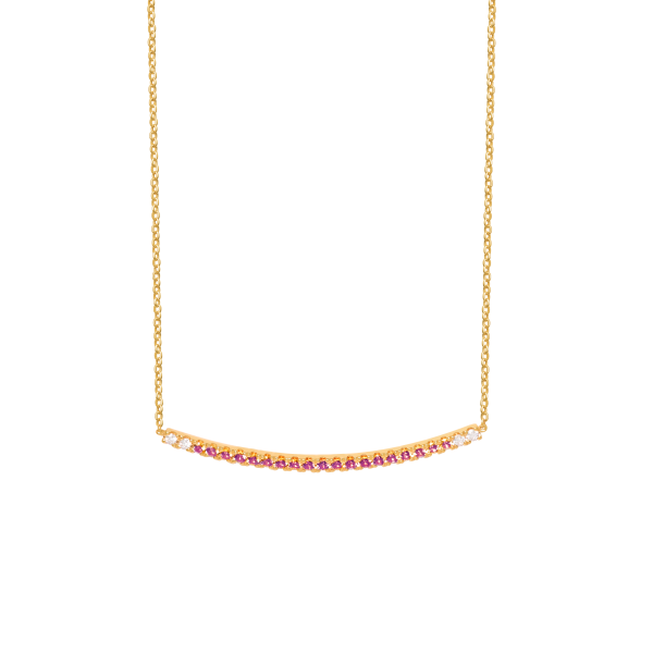 Collar en oro amarillo de 18K barrita curvo con zafiro rosado Cheap